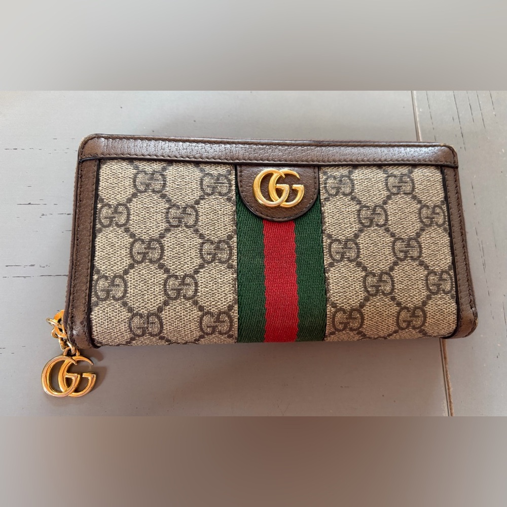 Auth Gucci Ophidia Sherry Line GG Marmont Zip Around Wallet